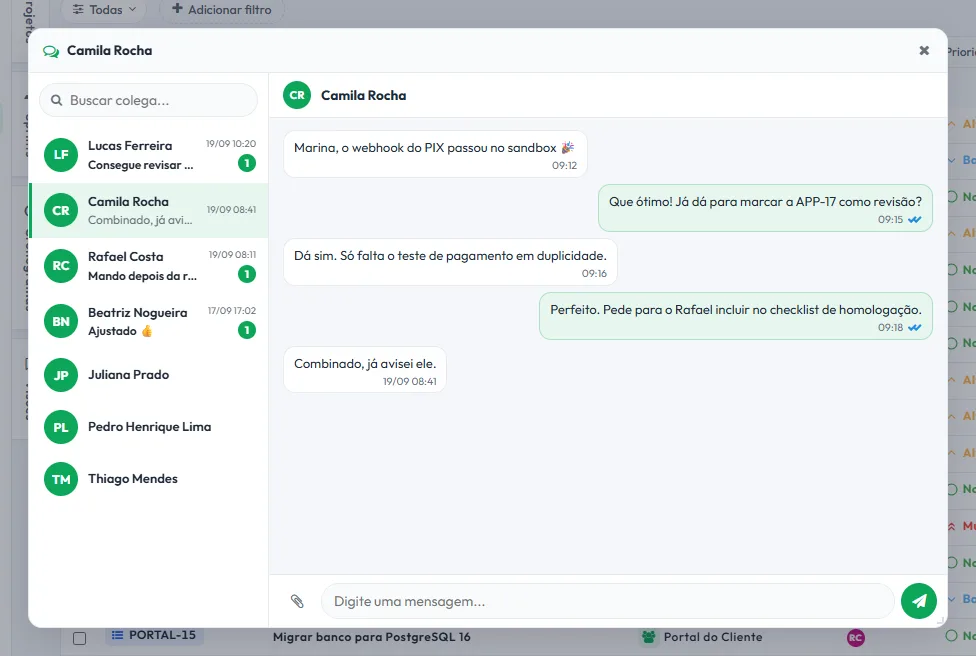 Chat interno da equipe
